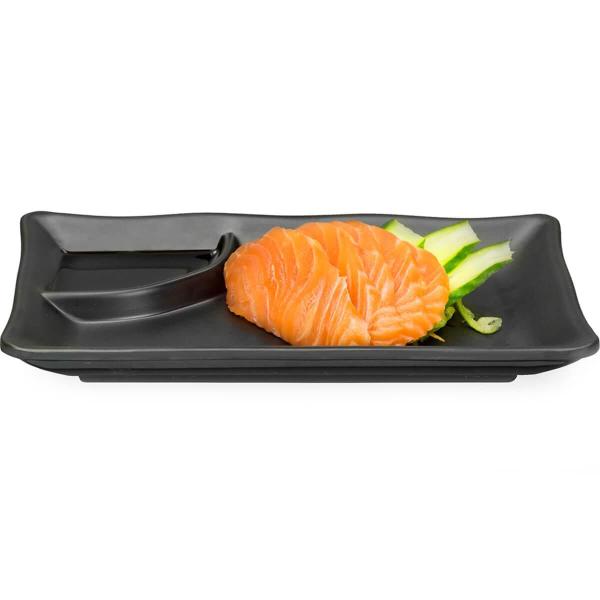 Imagem de 10 Pratos para Sushi 19x12cm com Porta Shoyu Melanina Comida Japonesa