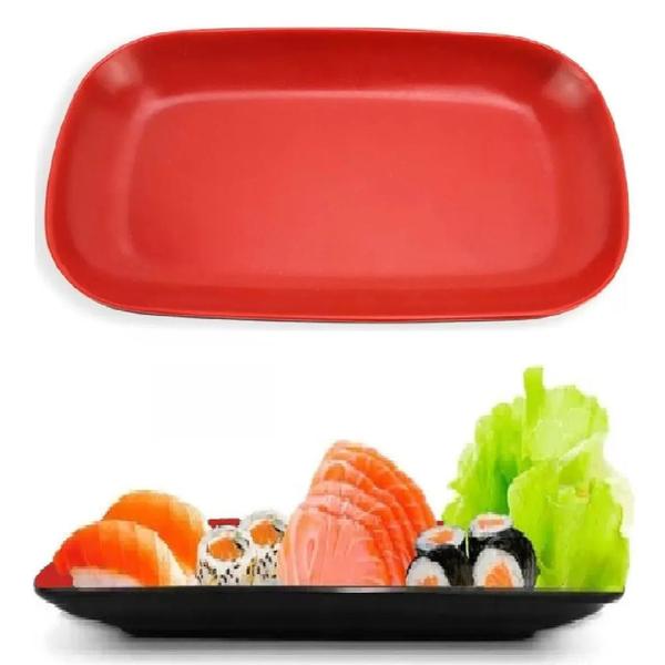10 Pratos Retangular Travessa Oriental Melamina Sushi 23cm - Impo Imagem de 10 Pratos Retangular Travessa Oriental Melamina Sushi 23cm