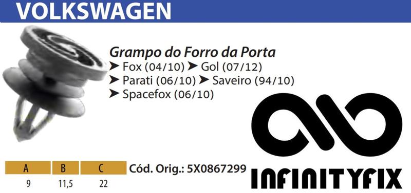 Imagem de 10 Presilha Grampo do Forro da Porta - VW Volswagen Fox - Gol - Parati - Saveiro - Spacefox - P136