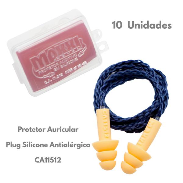10 protetor auricular silicone antialérgico c/cordão algodão - MAXXI Imagem de 10 protetor auricular silicone antialérgico c/cordão algodão