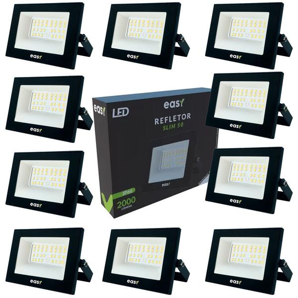 Imagem de 10 Refletor Led Easy 50W Luz Branco Frio 6500K Bivolt 127/220v