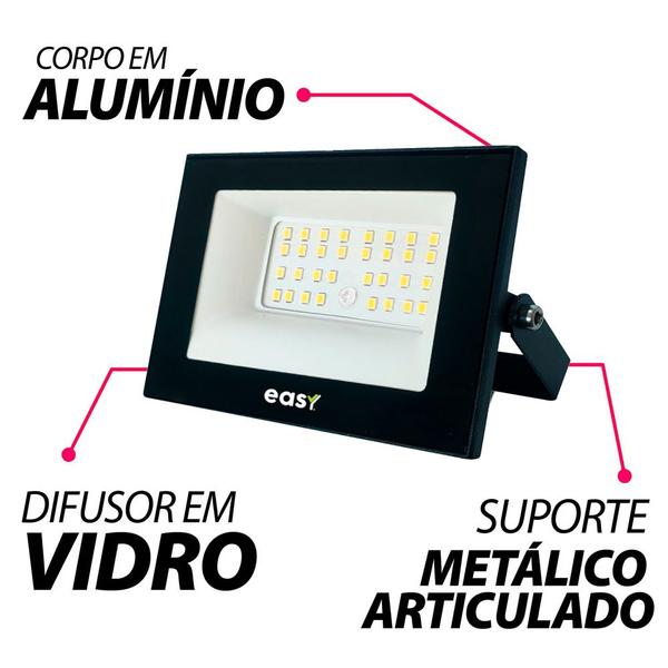 Imagem de 10 Refletor Led Easy 50W Luz Branco Frio 6500K Bivolt 127/220v