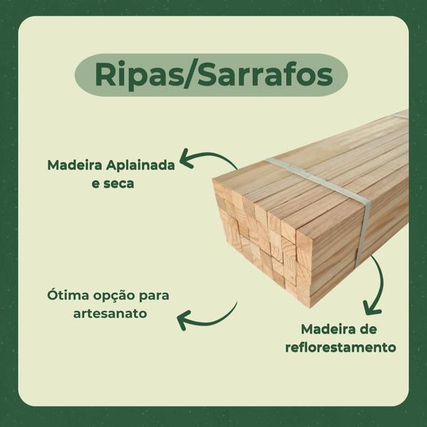 Imagem de 10 Ripas/Sarrafos de 2x2x70 cm Madeira de Pinus