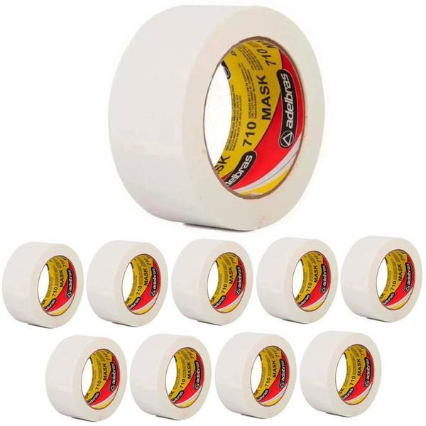 Imagem de 10 Rolos Fita Crepe Larga Adesiva Papel 48Mm X 50 Metros