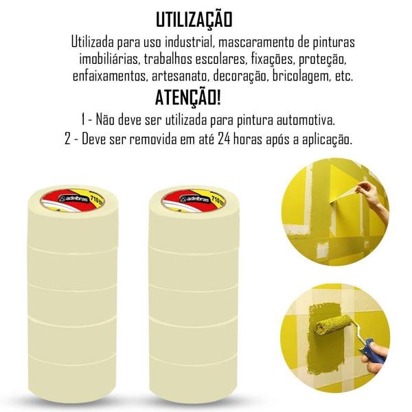 Imagem de 10 Rolos Fita Crepe Larga Adesiva Papel 48Mm X 50 Metros