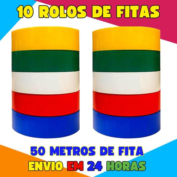 Imagem de 10 Rolos Fita Isolante Colorida 50 Metros Anti Chamas