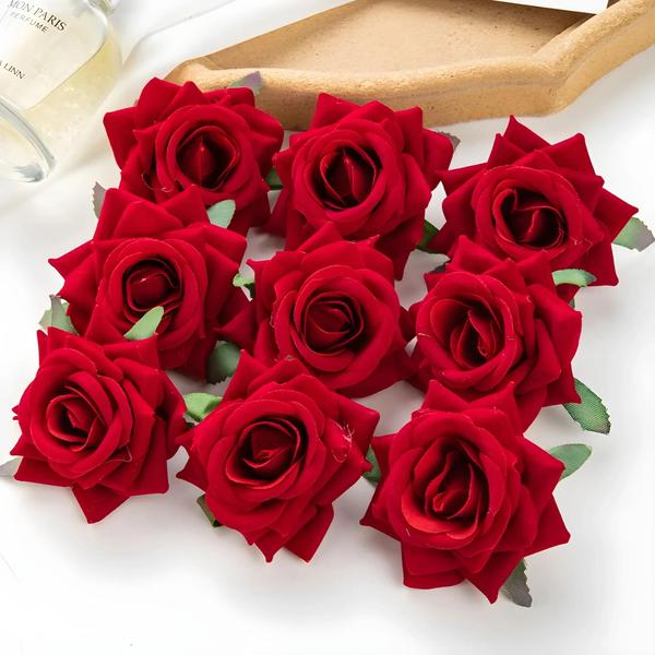 Imagem de 10 Rosas Artificiais para Scrapbook, Casamento, Decoração de Natal e Jardim