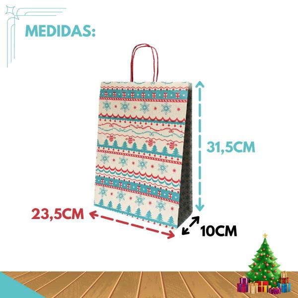 10 Sacola Papel Kraft Presente Natal Flocos 23,5X10X31,5Cm - Db Imagem de 10 Sacola Papel Kraft Presente Natal Flocos 23,5X10X31,5Cm