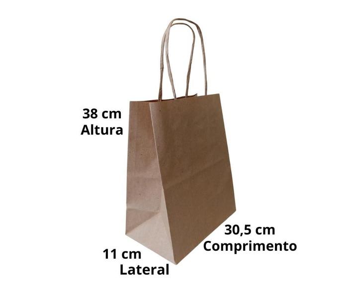 Imagem de 10 Sacolas Papel Kraft Delivery Tamanho Grande 30,5x11,5x38