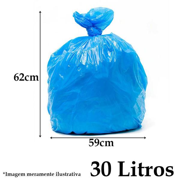 Imagem de 10 Sacos de lixo almofada azul capacidade 30 litros prático embalagem com picote econômico Sanremo