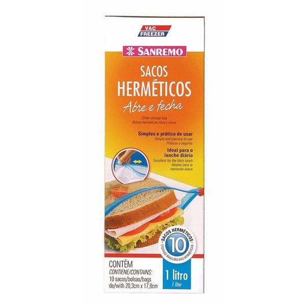 Imagem de 10 Sacos Hermético Alimentos Abre Fecha Sanremo 1L 1000ml