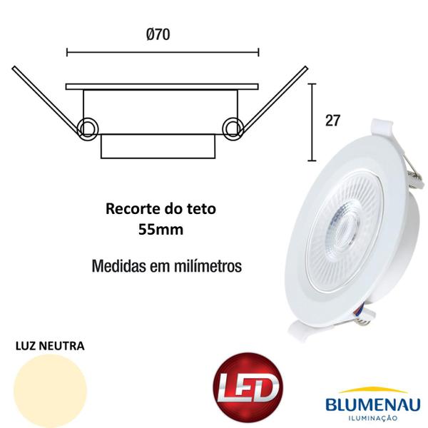 Imagem de 10 Spot Led Redondo Embutir 3w Branco Neutro 4100k Blumenau