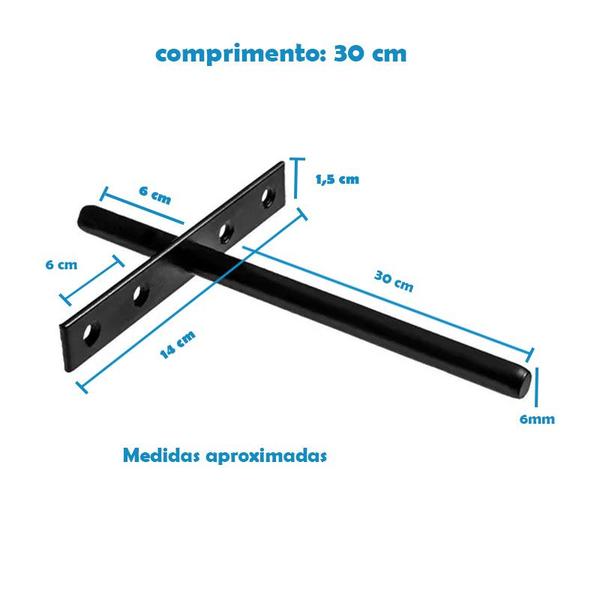 Imagem de 10 Suporte Invisível para Prateleira de Madeira 30 cm Preto