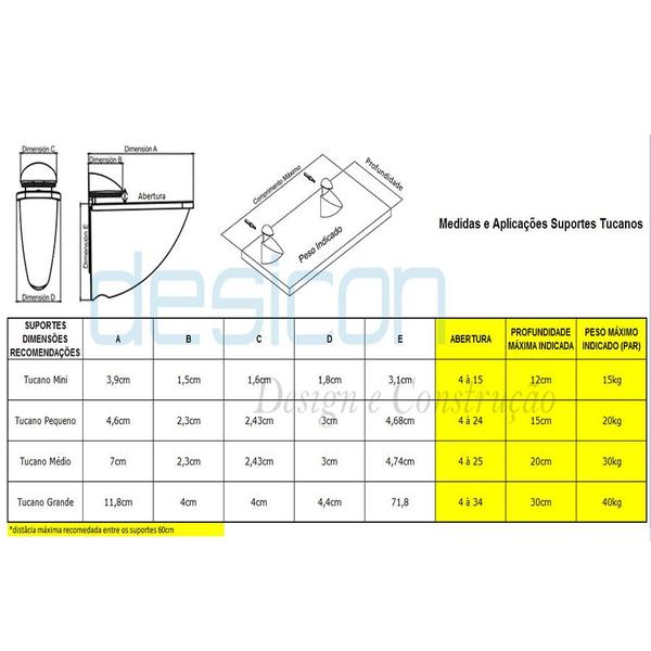 Imagem de 10 Suporte Para Prateleira Vidro Madeira Mdf Tucano Mini Metal Zamac