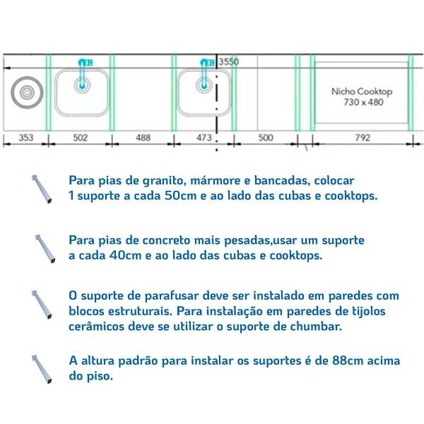 Imagem de 10 Suporte Pia Parafusar Grapa Bancada Granito 30Cm Branca