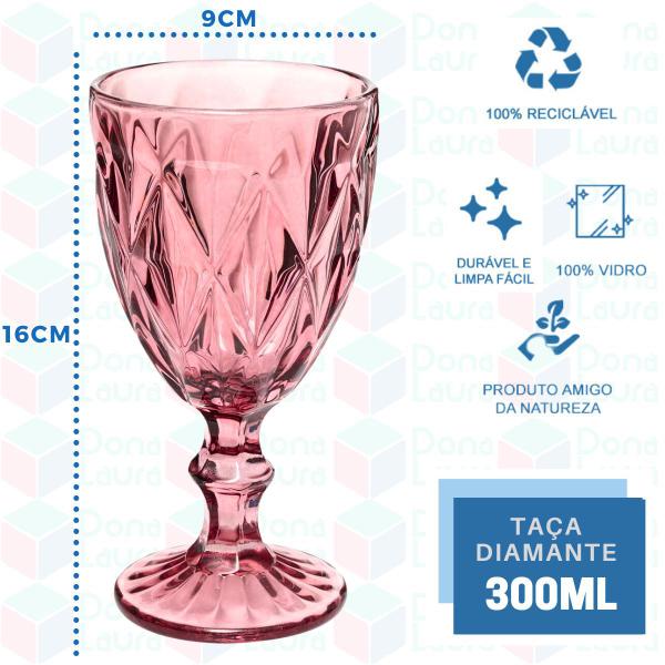 Imagem de 10 Taça Diamond de Vidro 300ML Lilás Drink Vinho Água