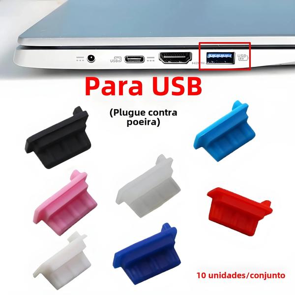 Imagem de 10 Tampas de Silicone para Protetor de Poeira USB - À Prova de Poeira