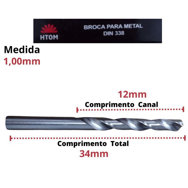 Imagem de 10 Un Broca Aço Rapido 1mm Metal Aço Ferro Alumínio HSS