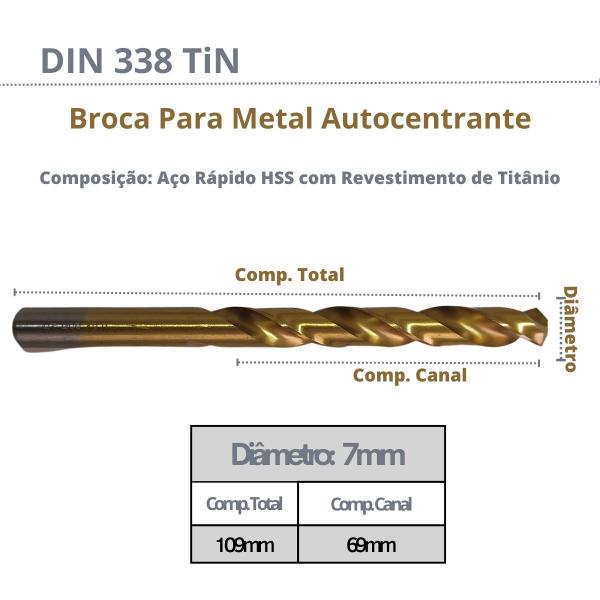 Imagem de 10 Un Broca Aço Rápido 7mm Titânio Autocentrante HSS Metal