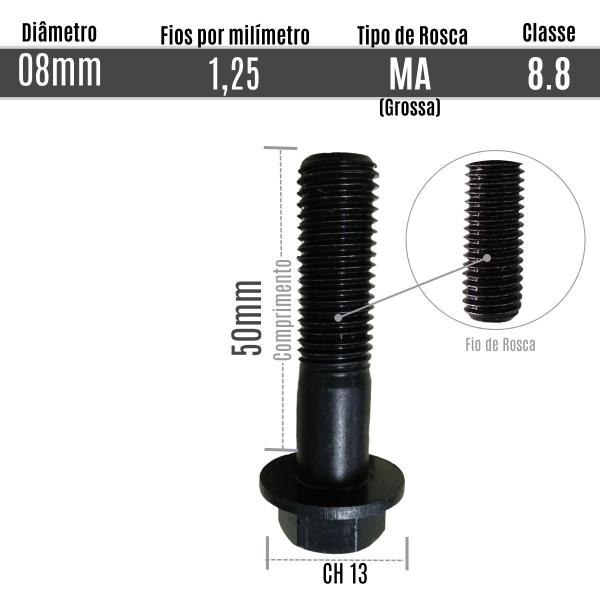 Imagem de 10 Un Parafuso Sextavado Flangeado M8X50mm RP Grossa Aço 8.8