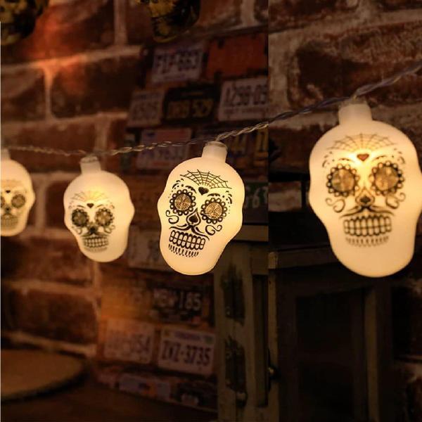 Imagem de 10 Varal Cordão Luminoso Caveira Mexicana 10 LED Decoração