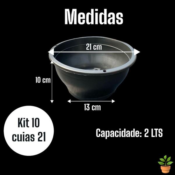 Imagem de 10 Vasos Cuia 21 cm  + 10 Hastes Plantas E Flores - Preto  envio 24 horas