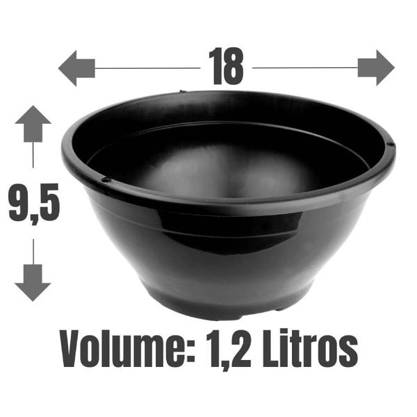 Imagem de 10 Vasos plástico para plantas Cuia 18 volume 1,2 Litros Cor Preta cactos e suculentas