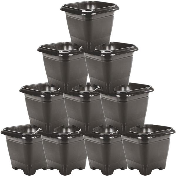 Imagem de 10 Vasos Quadrado Médio 9,5L Preto Plantas E Flores Jardim