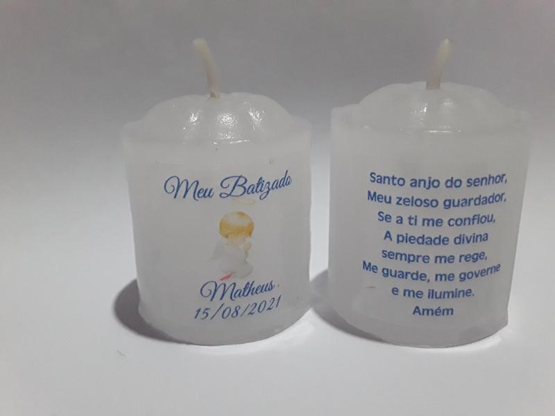 Imagem de 10 VELAS LEMBRANCINHA De BATIZADO MENINO /ADESIVADA Frente Verso