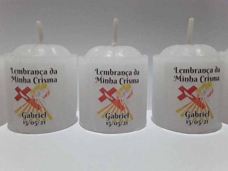 Imagem de 10 Velas Personalizada Crisma- Adesivada Frente / Verso - Kit