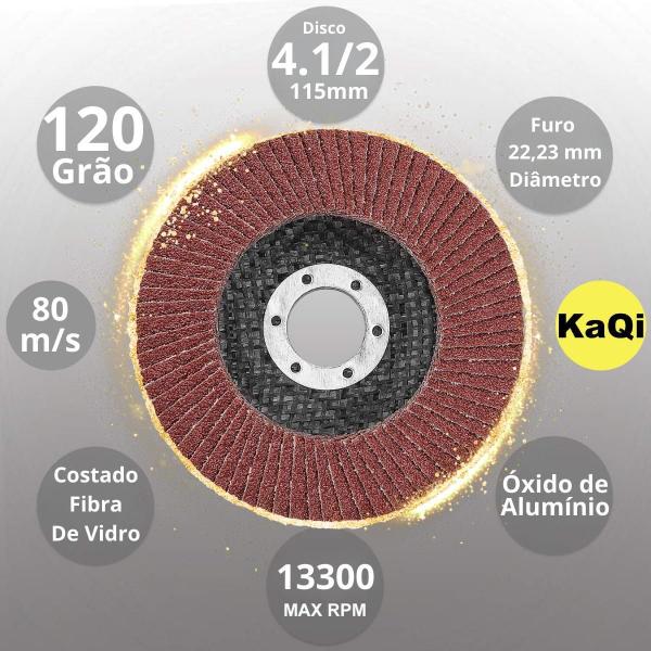 10 X Discos Flap Grão 120 Lixa 115Mm X 22Mm Cônico 4.1/2 - Kaqi Imagem de 10 X Discos Flap Grão 120 Lixa 115Mm X 22Mm Cônico 4.1/2