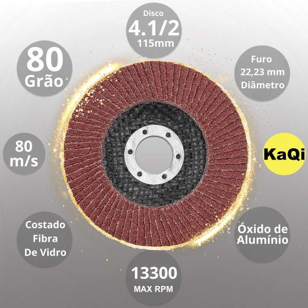 10 X Discos Flap Grão 80 Lixa 115Mm X 22Mm Cônico 4.1/2 - Kaqi Imagem de 10 X Discos Flap Grão 80 Lixa 115Mm X 22Mm Cônico 4.1/2