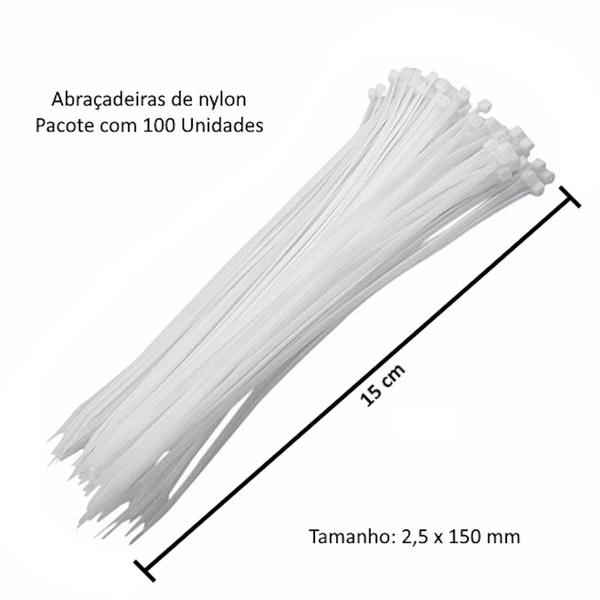 Imagem de 100 Abraçadeira Fita Lacre de Nylon 2.5x150mm Cinta Plástica Hellerman 15cm Branco