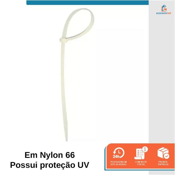 Imagem de 100 Abraçadeira Nylon Branca Fios e Cabos 350x4,8mm