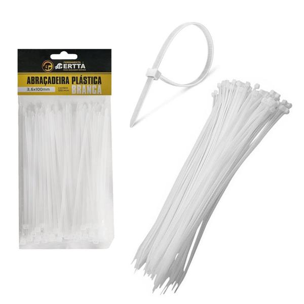 Imagem de 100 Abraçadeiras Nylon Lacre Tairape 10cm Fita Hellerman 3.6 x 100mm Branco