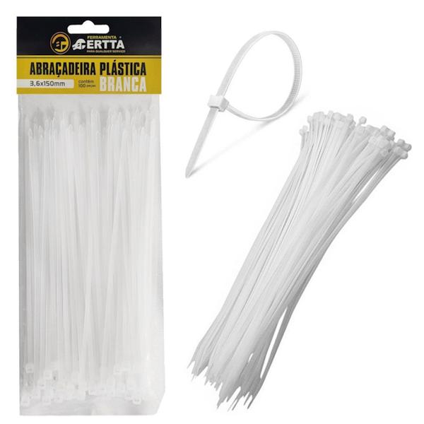 Imagem de 100 Abraçadeiras Nylon Lacre Tairape 15cm Fita Hellerman 3.6 x 150mm Branco