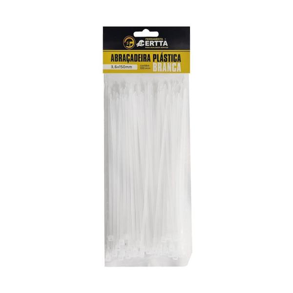 Imagem de 100 Abraçadeiras Nylon Lacre Tairape 15cm Fita Hellerman 3.6 x 150mm Branco