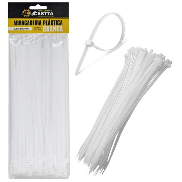 Imagem de 100 Abraçadeiras Nylon Lacre Tairape 30cm Fita Hellerman 3.6 x 300mm Branco