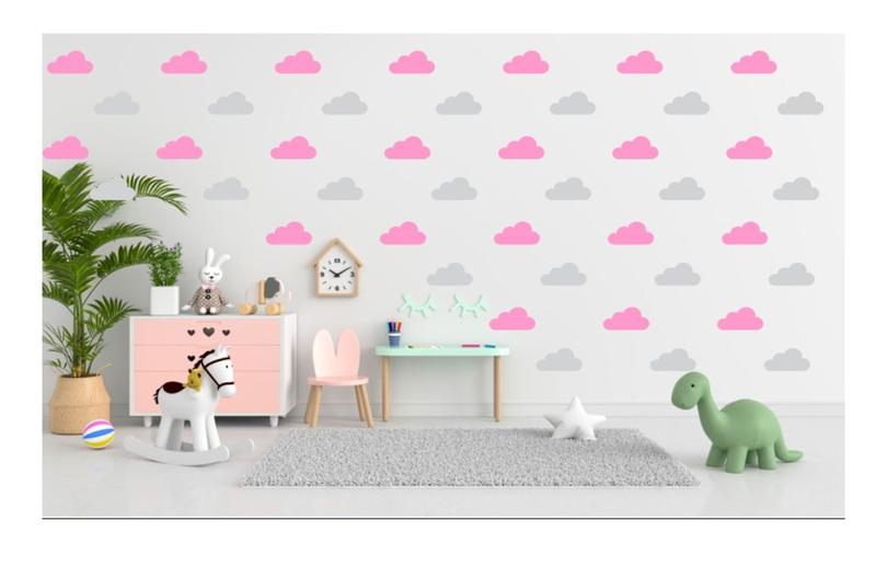 Imagem de 100 adesivos de parede nuvens rosa claro e cinza claro 10cm