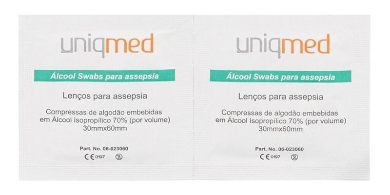 Imagem de 100 Álcool 70% Swabs Saches Uniqmed Lenço umedecido para assepsia