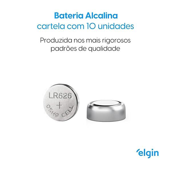 Imagem de 100 Baterias Pilhas Alcalina LR626 AG4 Elgin 1.5 V Cartela Com 100 Unidades