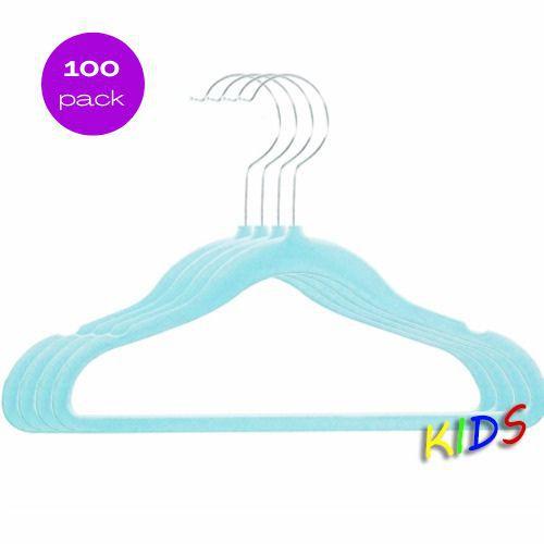 Imagem de 100 Cabides Infantil Azul Slim Ultra Finos Veludo