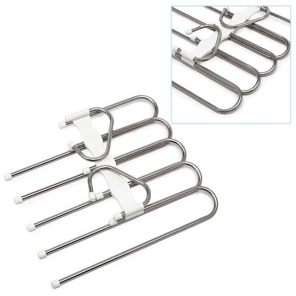 Imagem de 100 Cabides Organizador Multiuso Inox Branco Para Calças 5x1