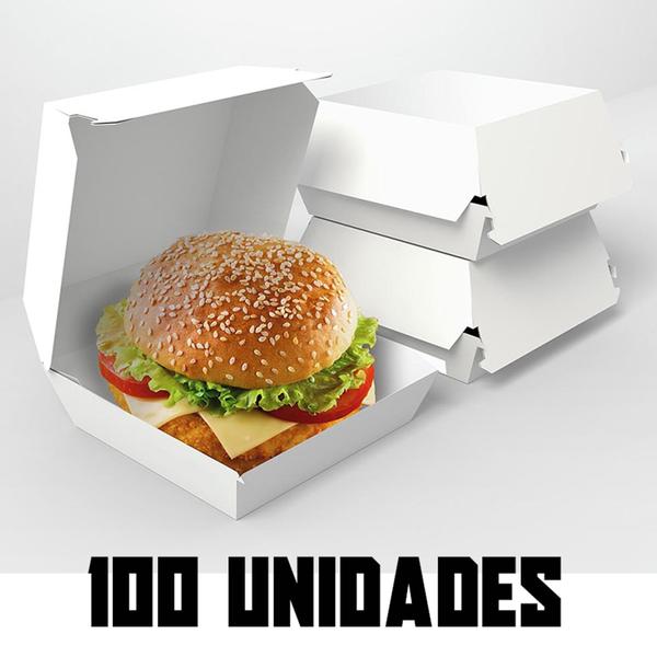 Imagem de 100 Caixas Caixinhas Para Hamburguer Embalagem Delivery 7cm (A) x 12cm (L) x 11cm (C)