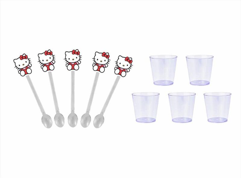 100 Colherzinhas Hello Kitty rosa + copinhos 25 ml - Produto artesanal Imagem de 100 Colherzinhas Hello Kitty rosa + copinhos 25 ml