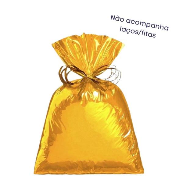 100 Embalagens Saco Saquinho Presente Metalizado 30x44 - Cromus Imagem de 100 Embalagens Saco Saquinho Presente Metalizado 30x44