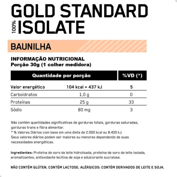 Imagem de 100% Isolate Whey Gold Standard 2,28Kg 5,02 LBS Optimum Nutrition