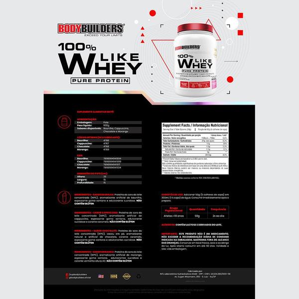 100% LIKE WHEY PURE PROTEIN 900g - Bodybuilders Imagem de 100% LIKE WHEY PURE PROTEIN 900g - Bodybuilders