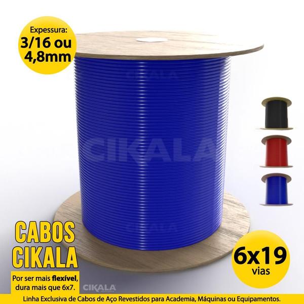 Imagem de 100 Metros de Cabo de Aço 4.8mm 6x19 Vias Revestimento Azul Aparelhos de Academia Super Flexível