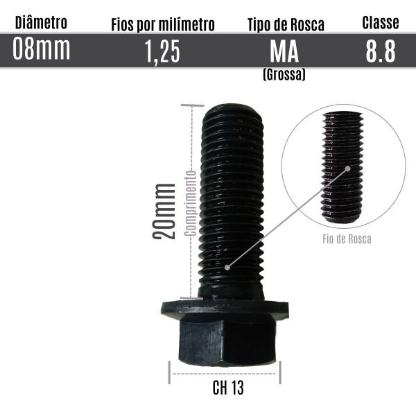 Imagem de 100  Parafuso Sextavado Flangeado M8X20mm RI Grossa Aço 8.8